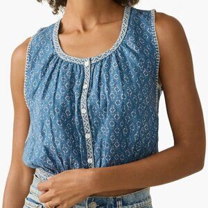 NWT Faherty Isla Denim Crop Top Sleeveless Buttoned Linen Tank (Size M)